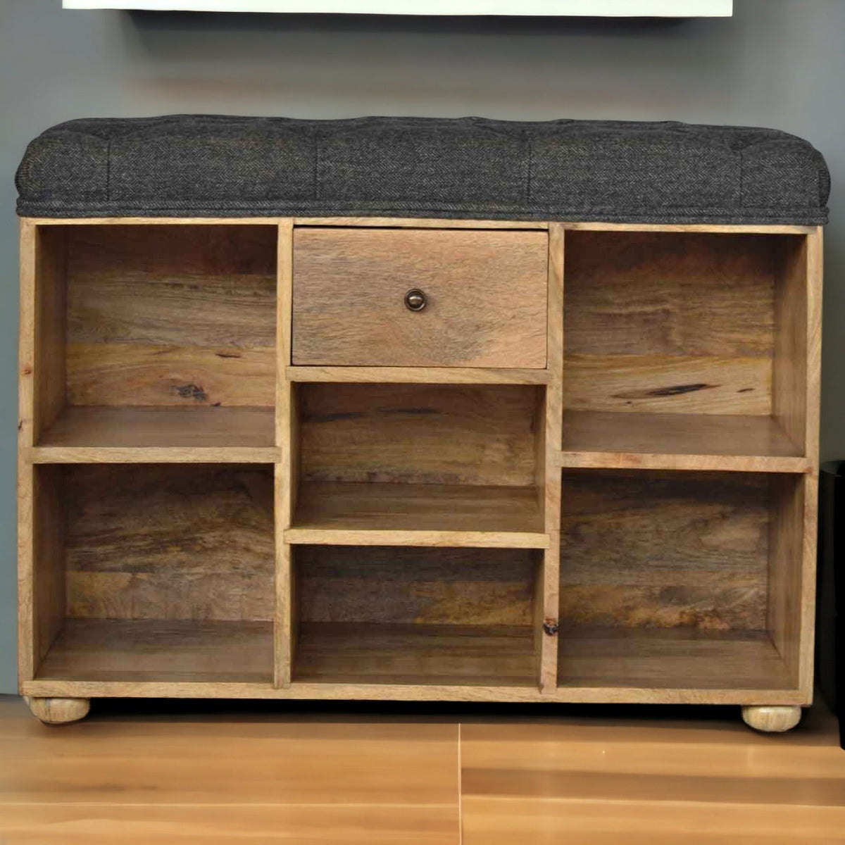 Black Tweed 1-Drawer Bench
