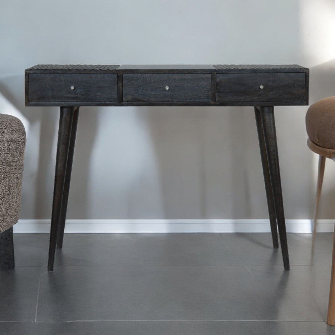 Ash Black 3 Drawer Console Table