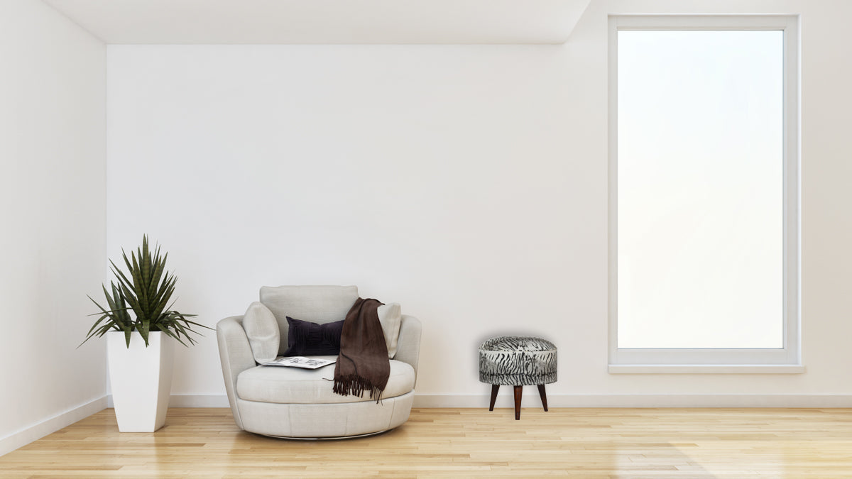 Zebra Print Footstool Upholstered Accent Furniture for Bedroom and Living Room