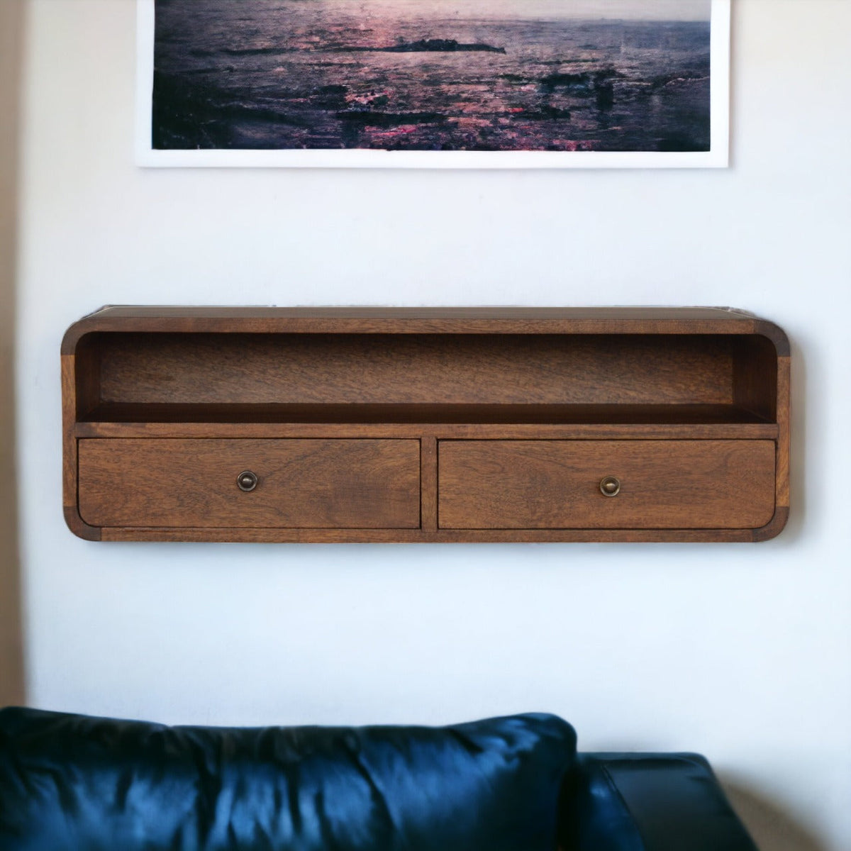 Floating Chestnut Open Console Chest of Drawers