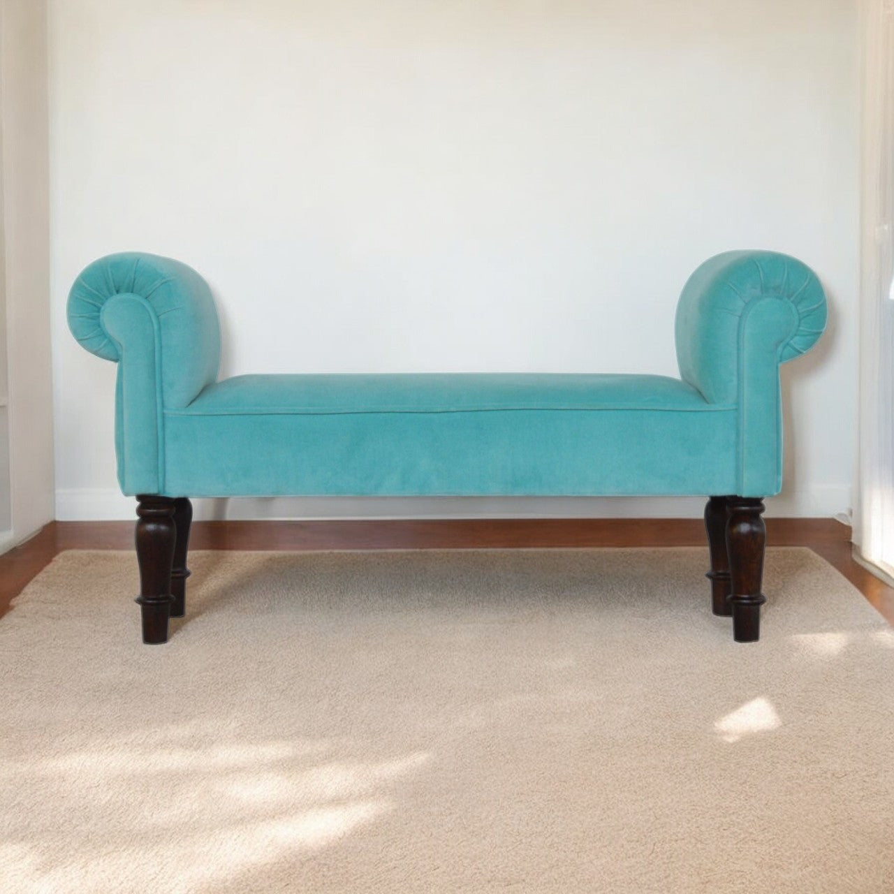 Aqua Velvet Handmade Bench for Stylish Living Space Seating