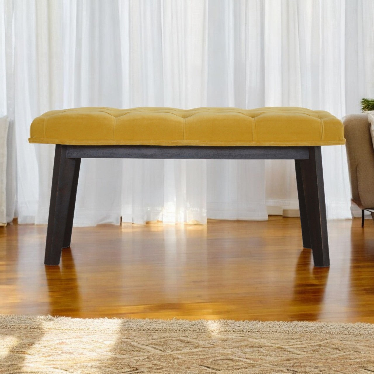 Mustard Velvet Hallway Bench