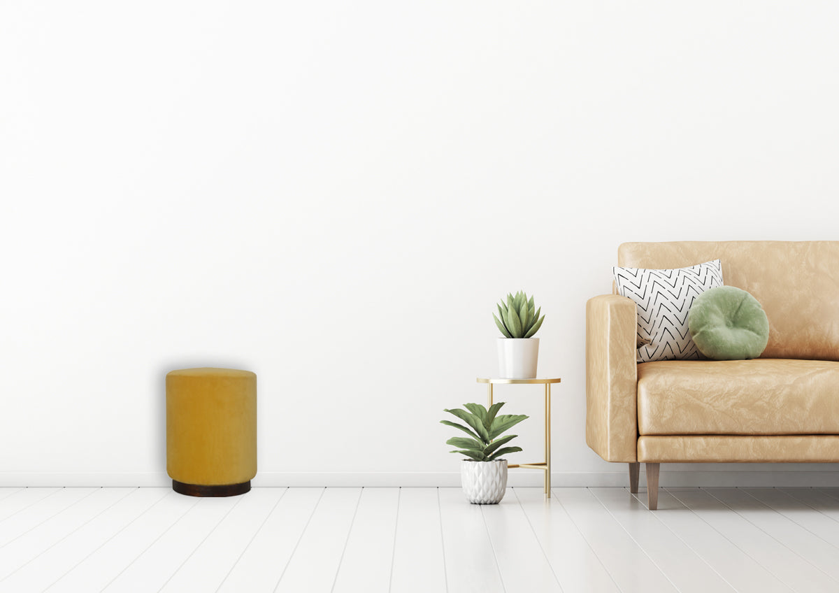 Mustard Velvet Wooden Footstool