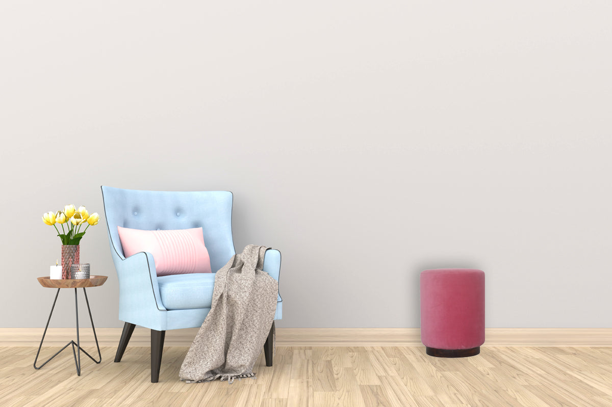 Pink Velvet Wooden Footstool