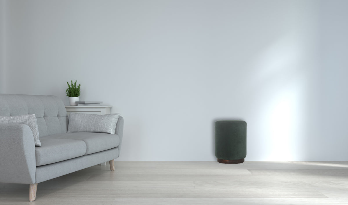 Emerald Footstool with Wood Base