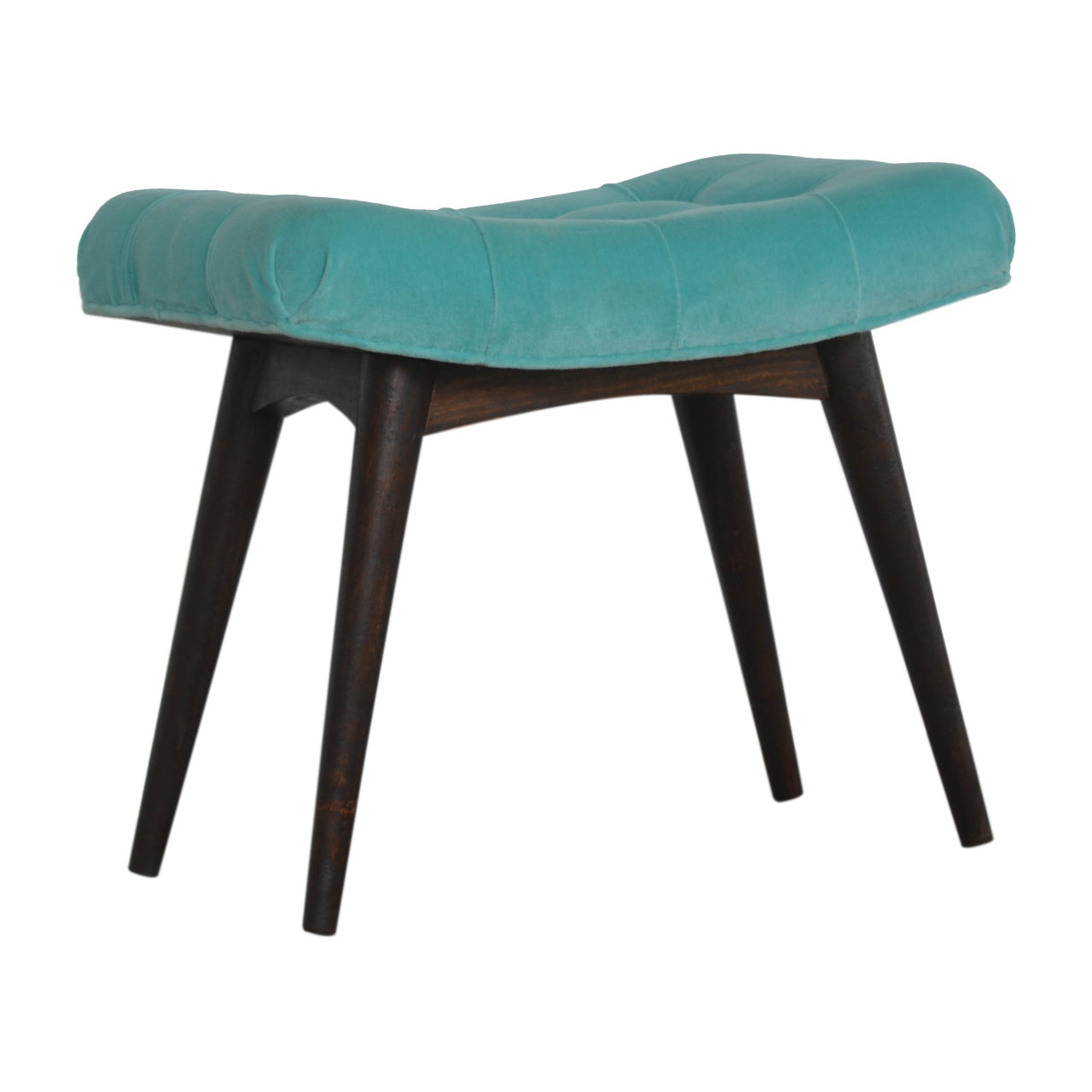 Aqua Cotton Velvet Curved Bench Handmade Nordic Style Furniture