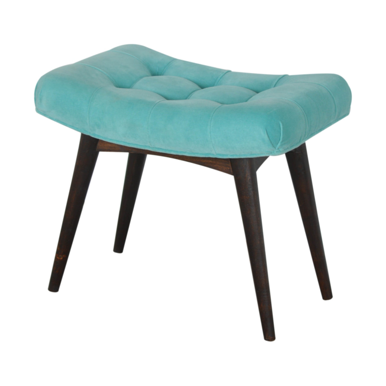 Aqua Cotton Velvet Curved Bench Handmade Nordic Style Furniture