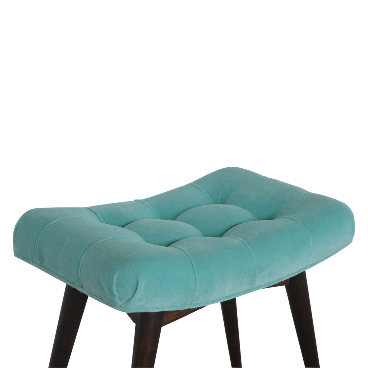 Aqua Cotton Velvet Curved Bench Handmade Nordic Style Furniture