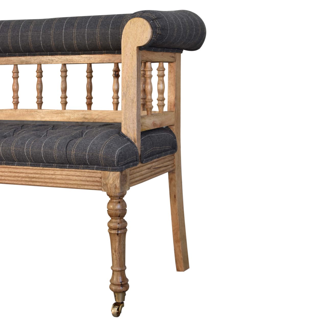 Pewter Deep Button Hallway Bench Made of 100 Percent Solid Mango Wood