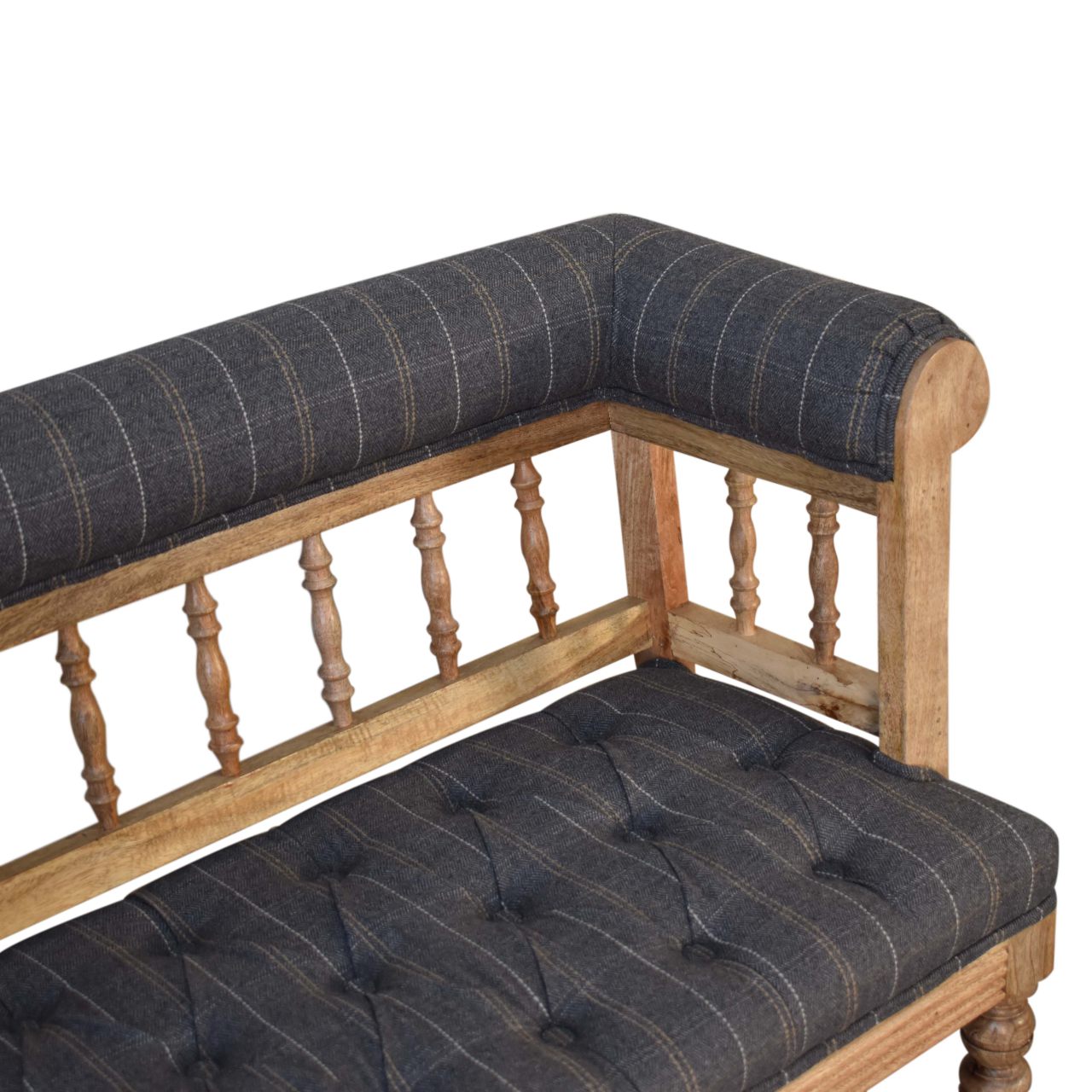 Pewter Deep Button Hallway Bench Made of 100 Percent Solid Mango Wood