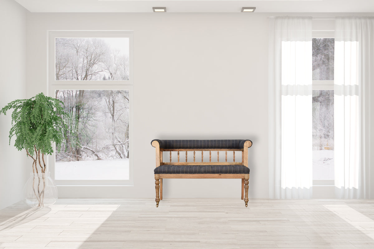 Pewter Deep Button Hallway Bench Made of 100 Percent Solid Mango Wood