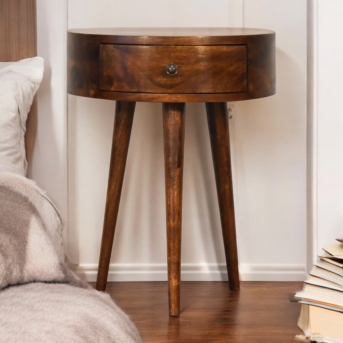 Chestnut Semi Circle Bedside Table