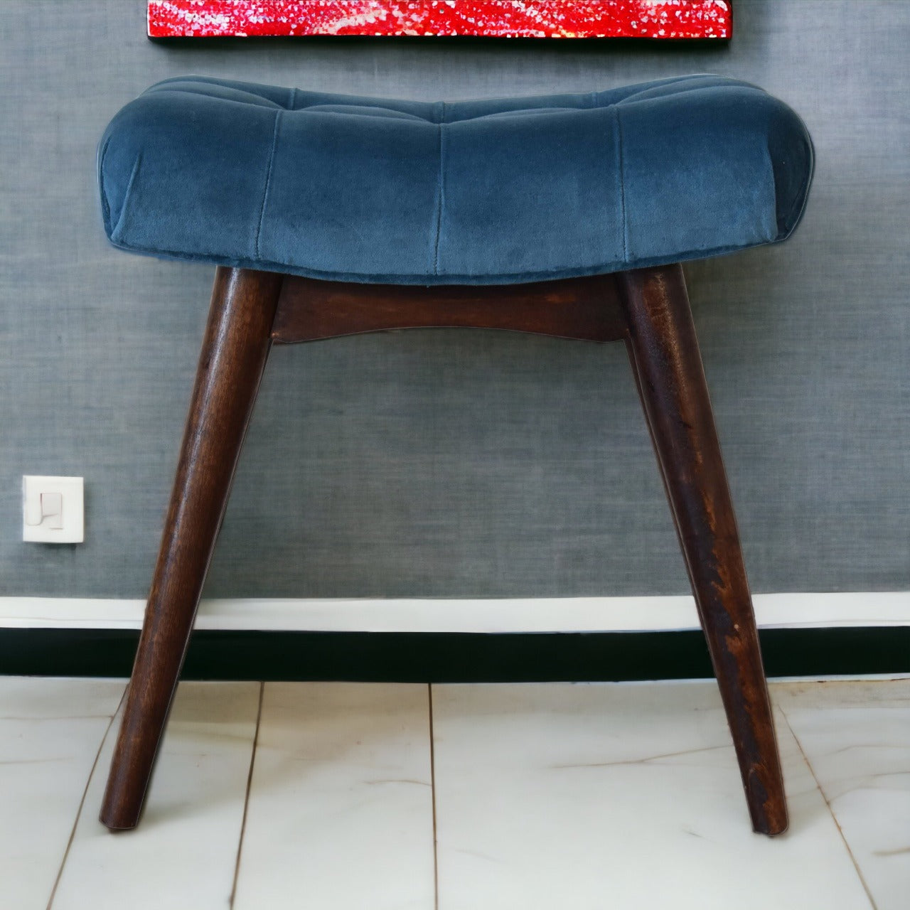 Mini Teal Velvet Curved Bench