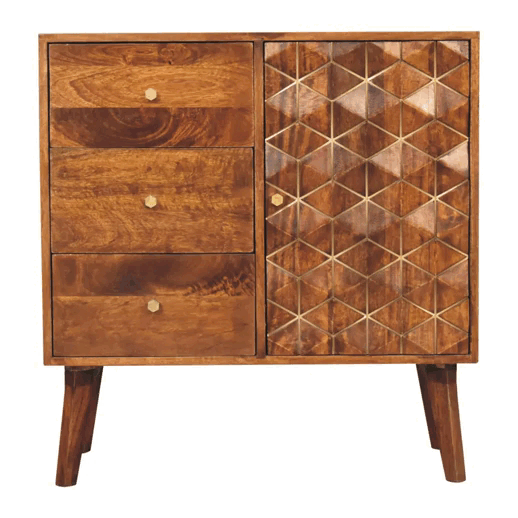 Chestnut Cubed Brass Inlay Cabinet