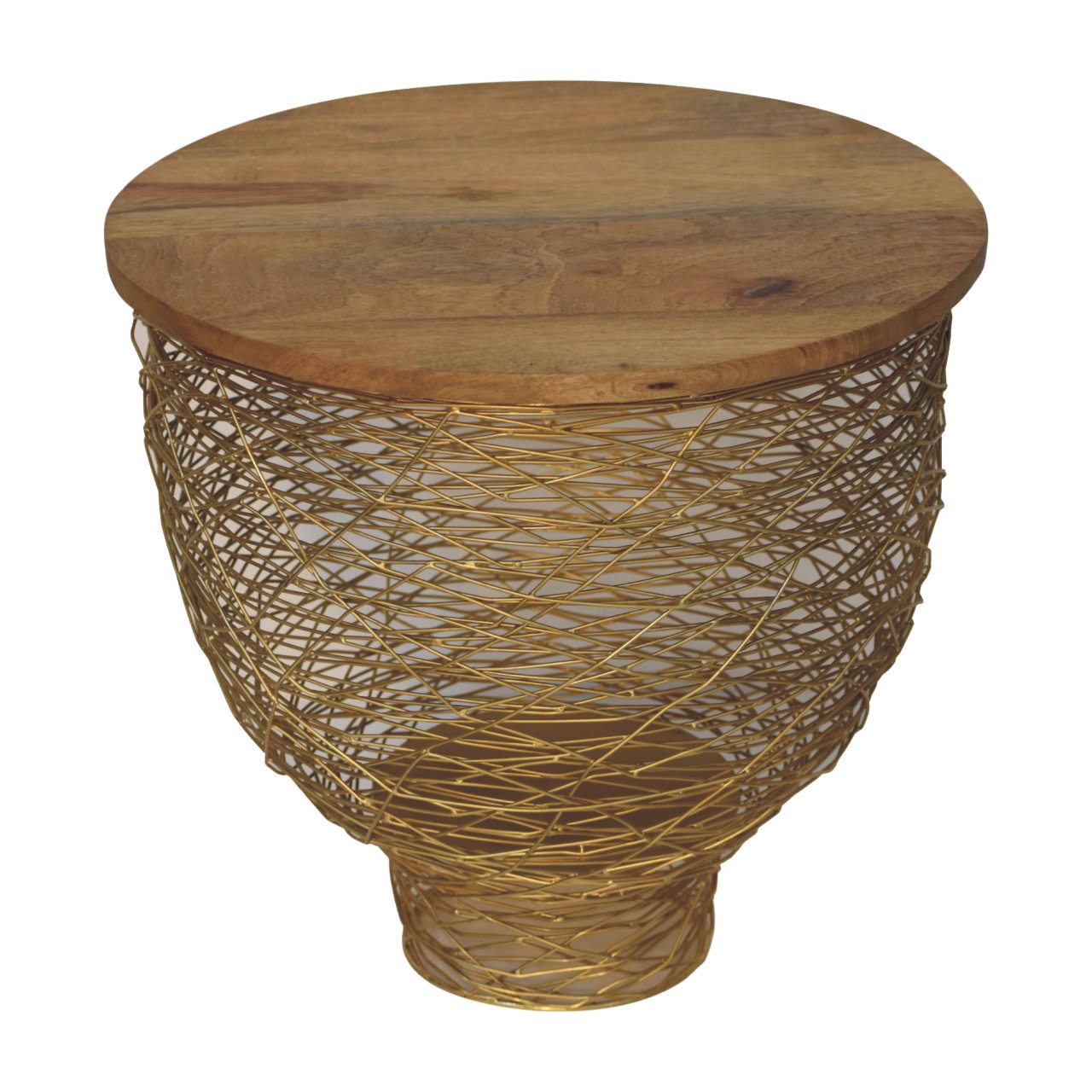 Netted Metal Side Table with Light Wood Top