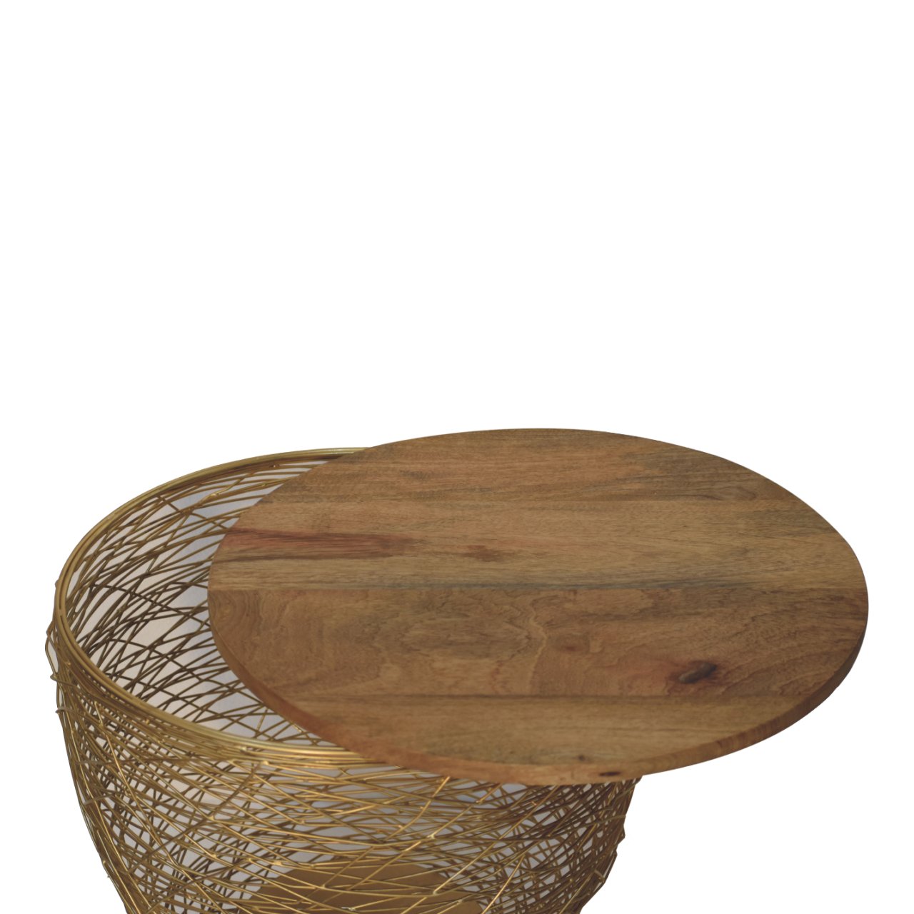 Netted Metal Side Table with Light Wood Top