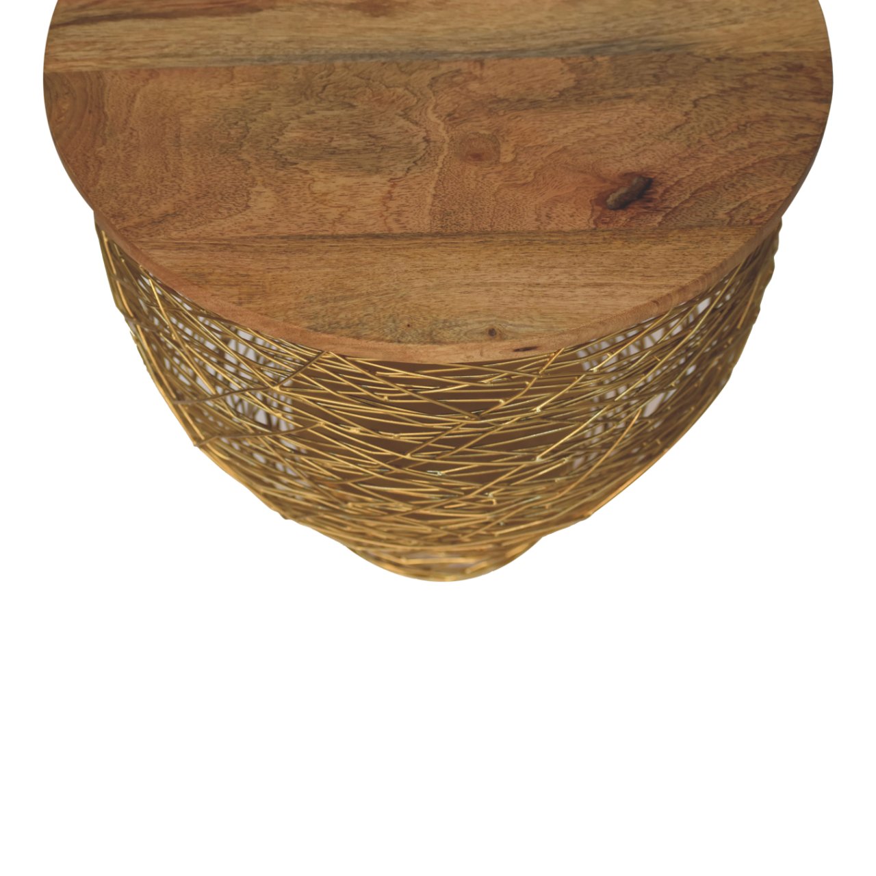 Netted Metal Side Table with Light Wood Top