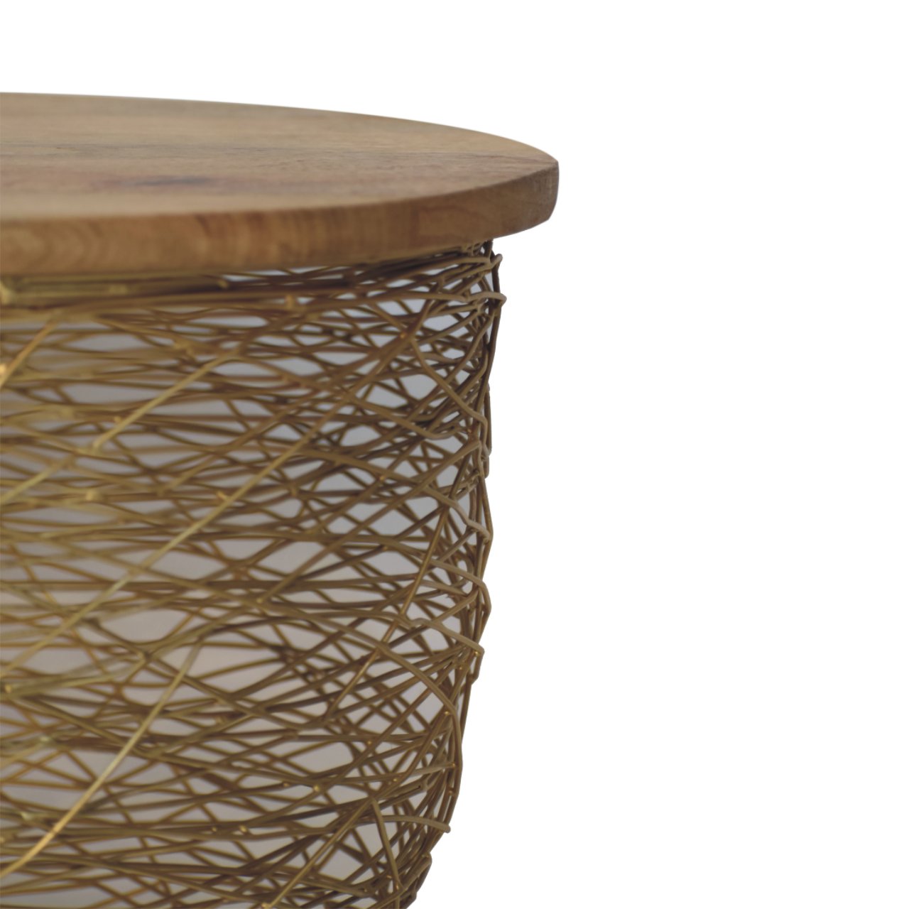 Netted Metal Side Table with Light Wood Top