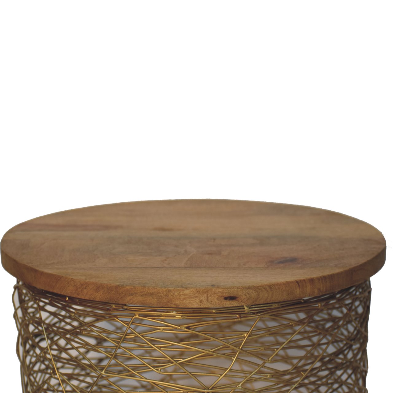 Netted Metal Side Table with Light Wood Top