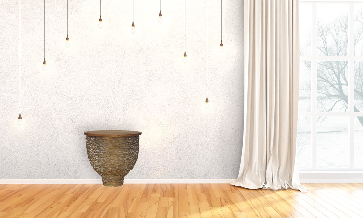 Netted Metal Side Table with Light Wood Top
