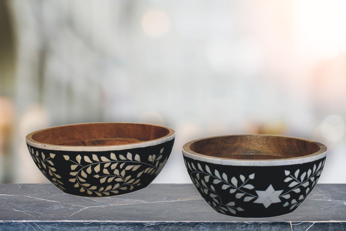 Floral Resin Inlay Bowl Set
