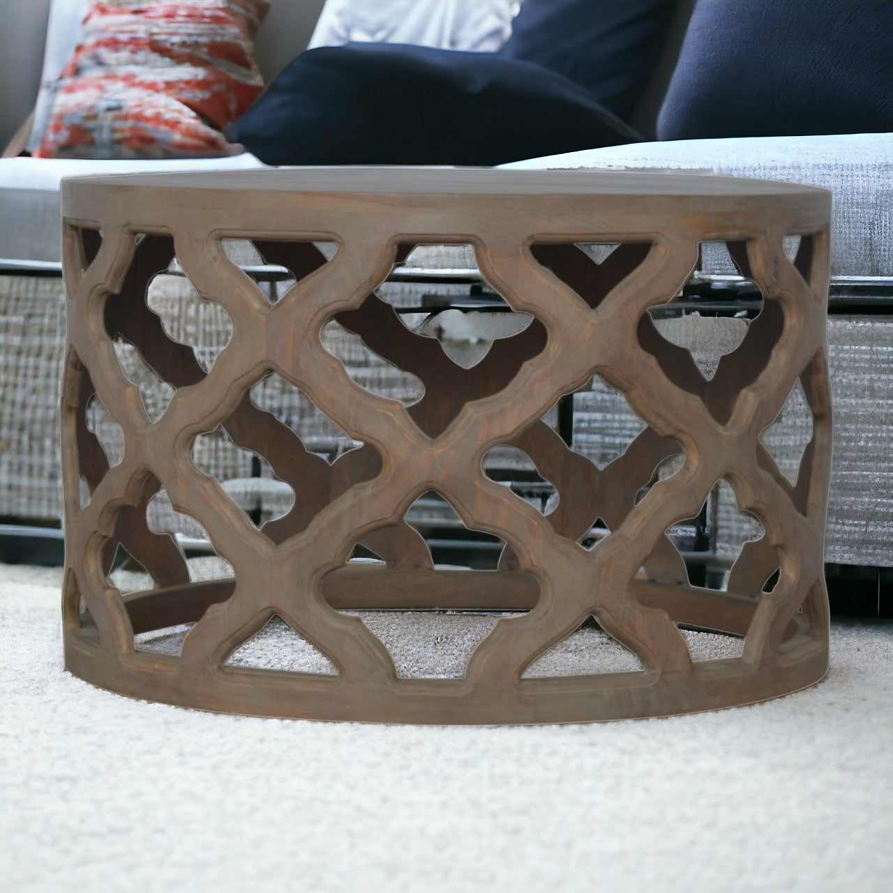 Grey Wash Large Cut-out Stool