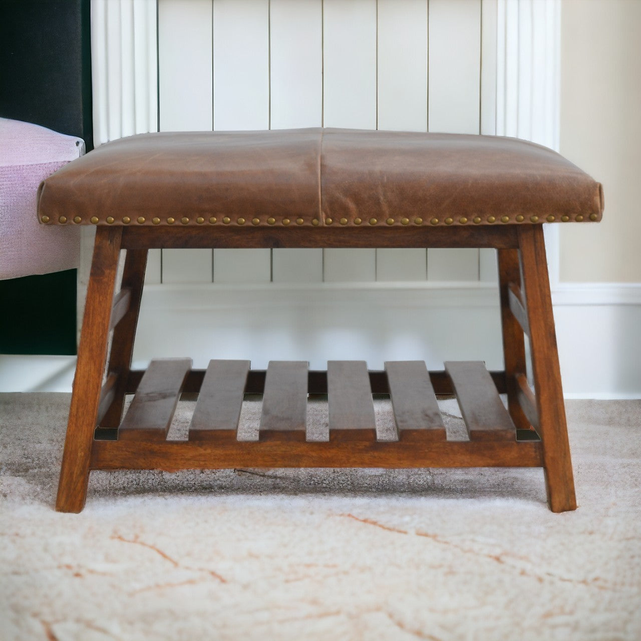 Buffalo Hide Square Foot Stool
