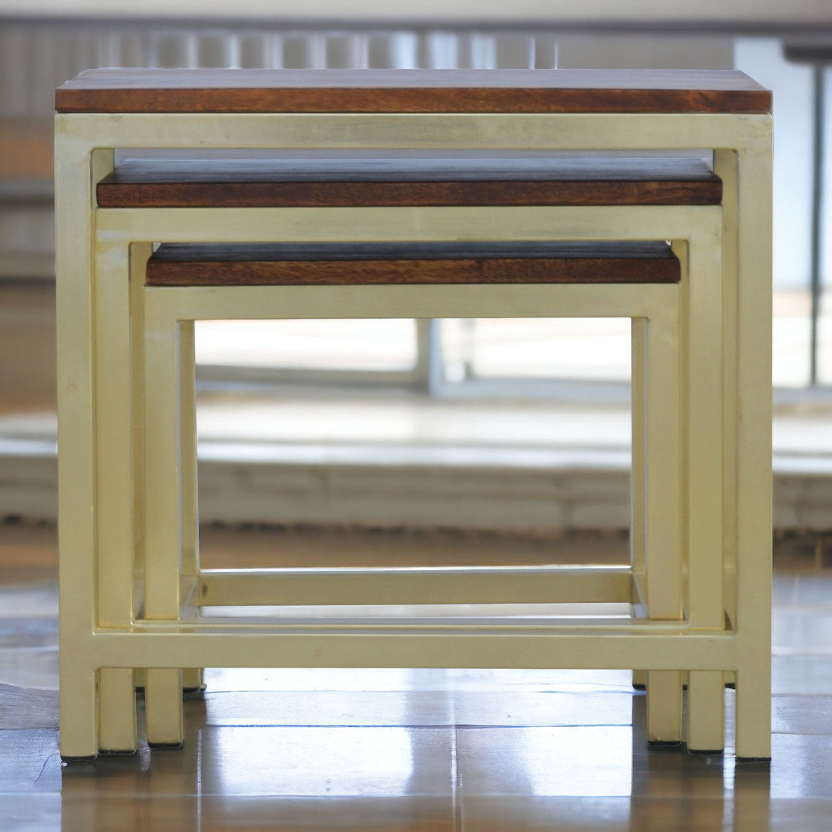 Chunky Gold Stool Set of 3 Footstool