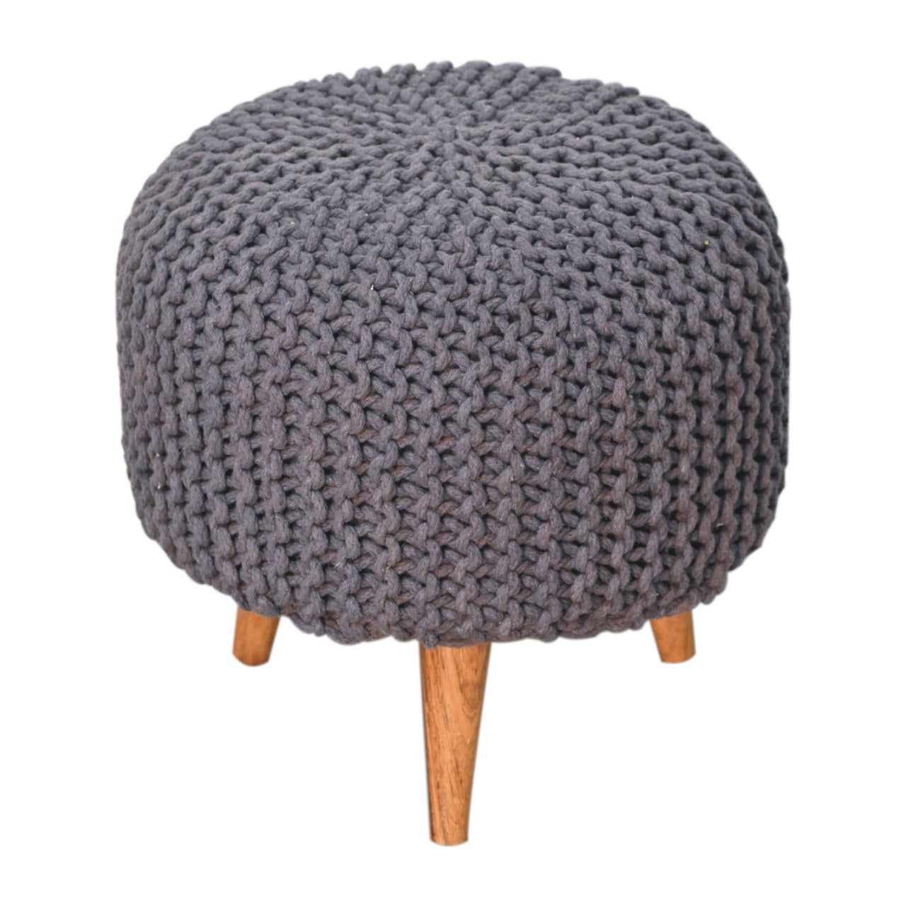 Artisan Furniture Solid Mango Wood Keeva Grey Round Footstool