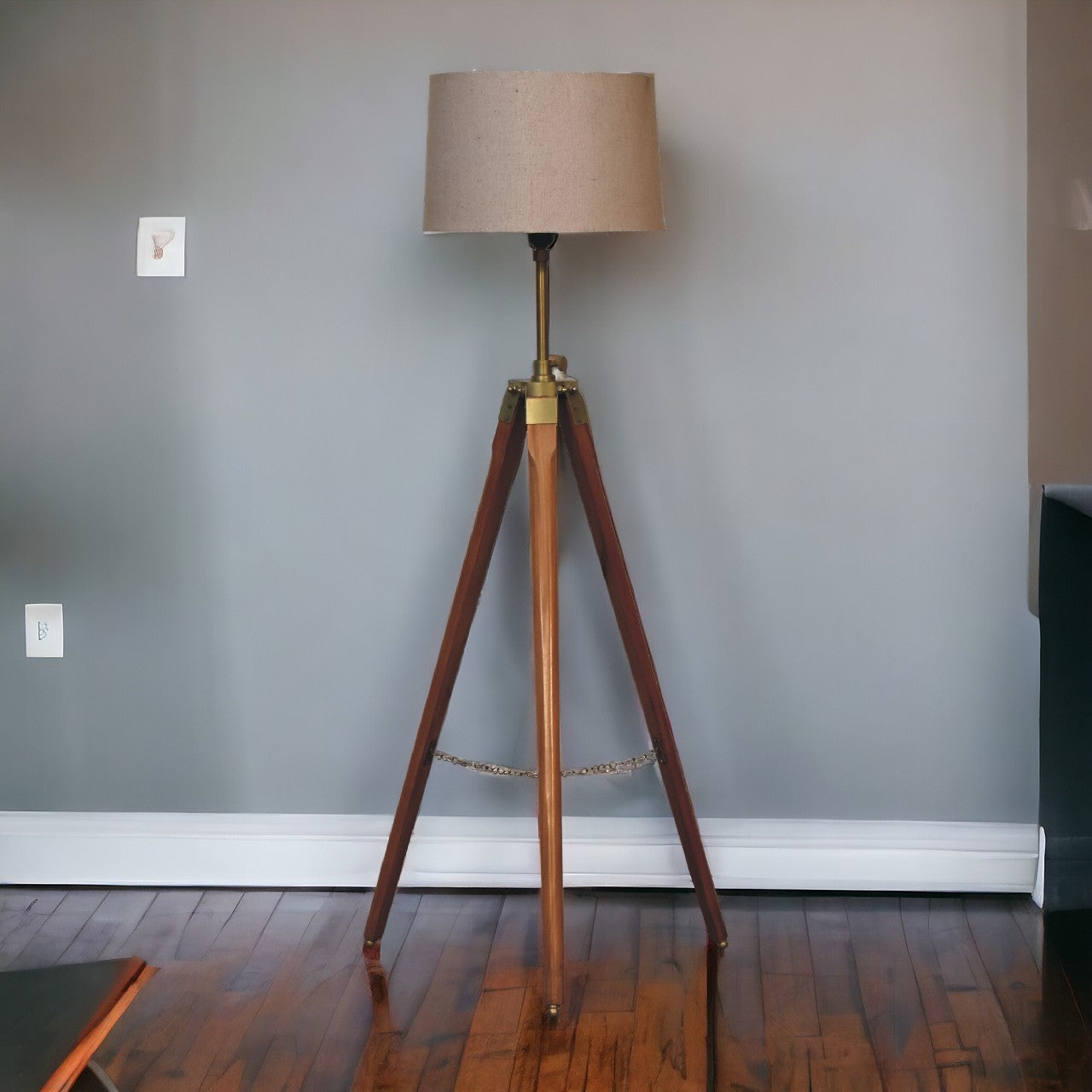 Fixed Brass Plated Tripod Floor Lamp