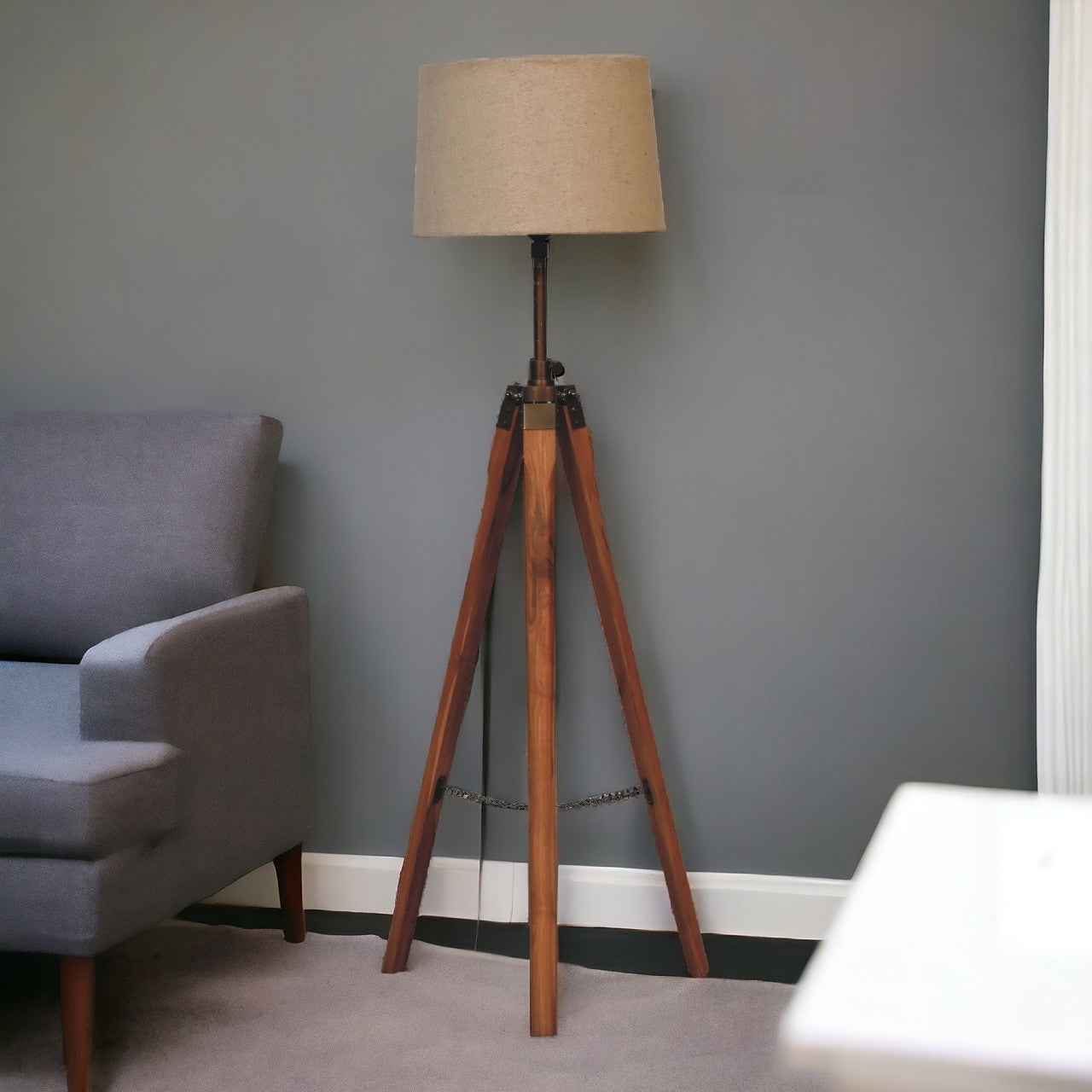 Fixed Brass Tripod Floor Lamp