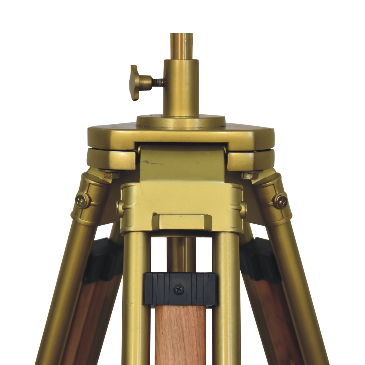 Brass Plated Wooden Floor Lamp with Tripod Teak Base