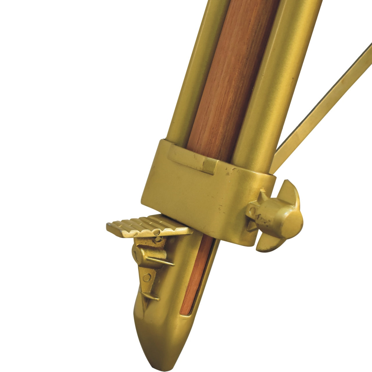 Brass Plated Wooden Floor Lamp with Tripod Teak Base