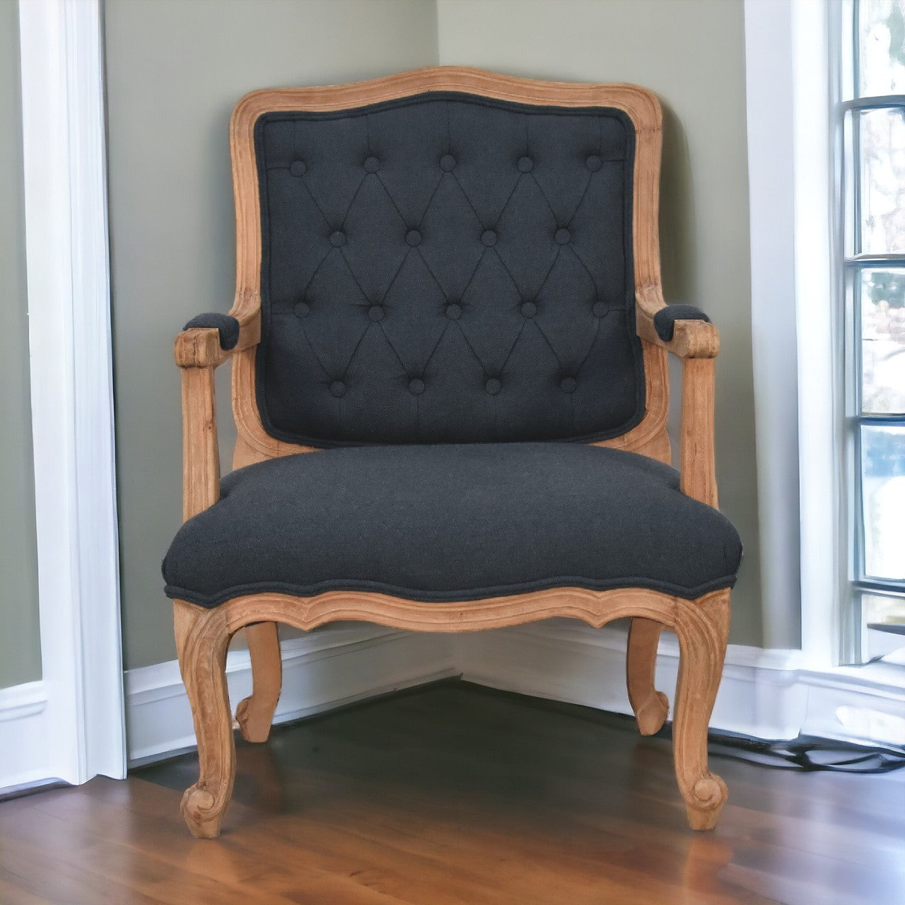 Navy Blue Linen French Style Chair