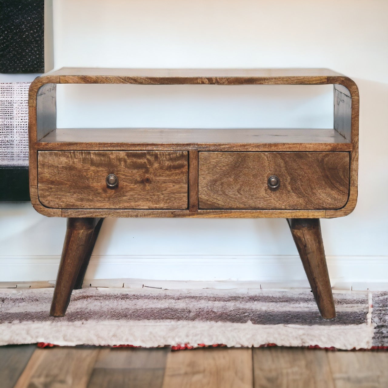 Mini Grey Washed Curved Media Unit