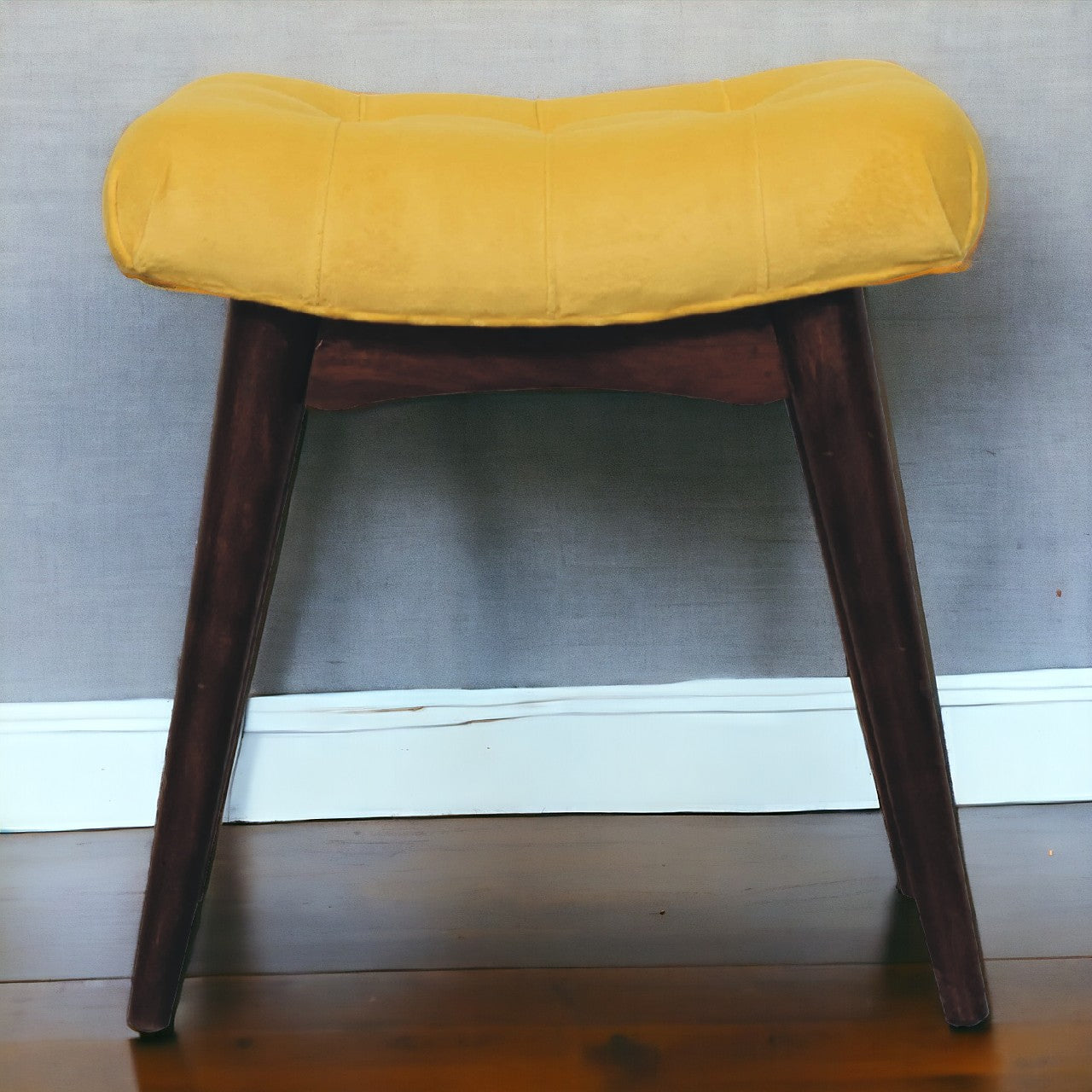 Mini Mustard Velvet Curved Bench