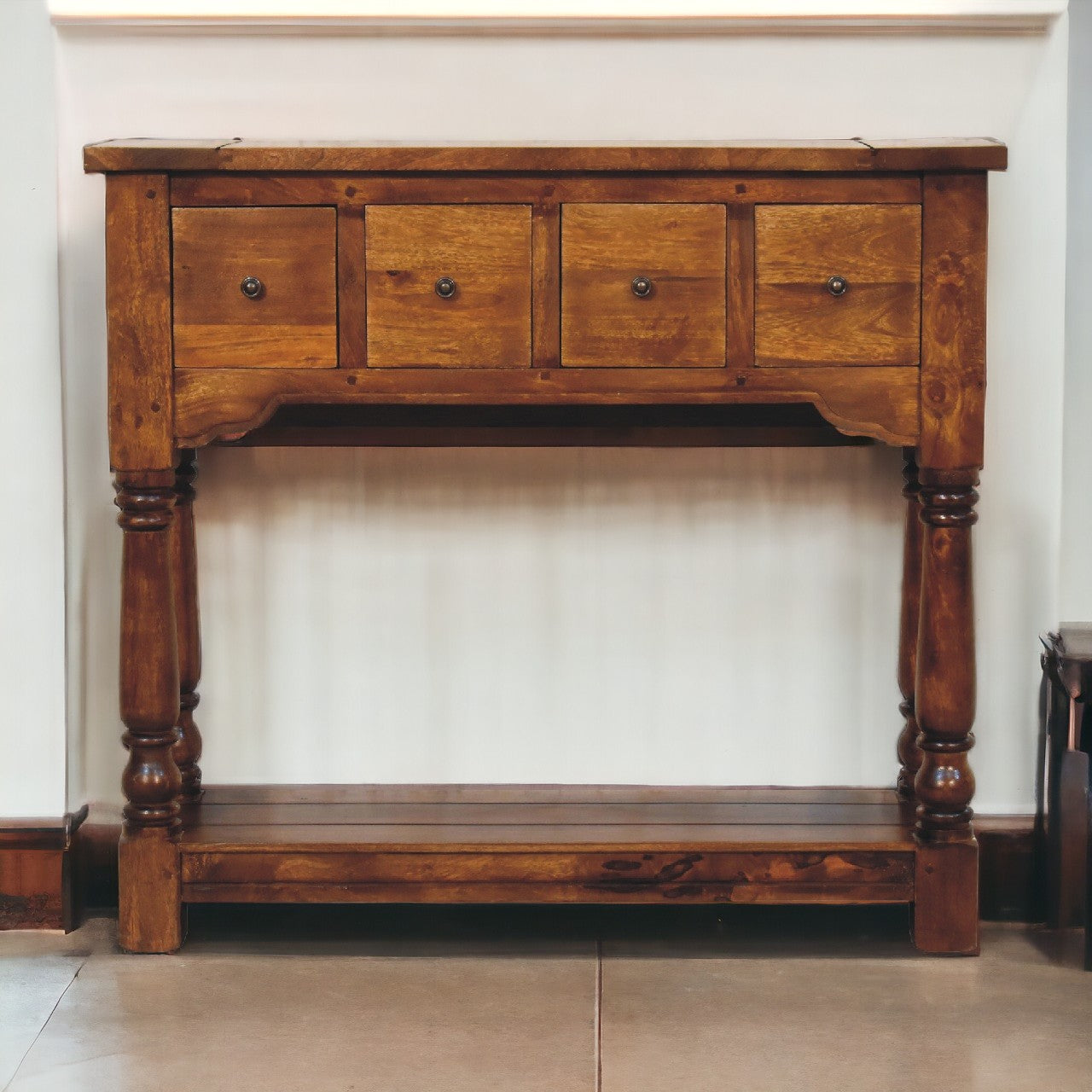 Chestnut 4 Drawer Console Table