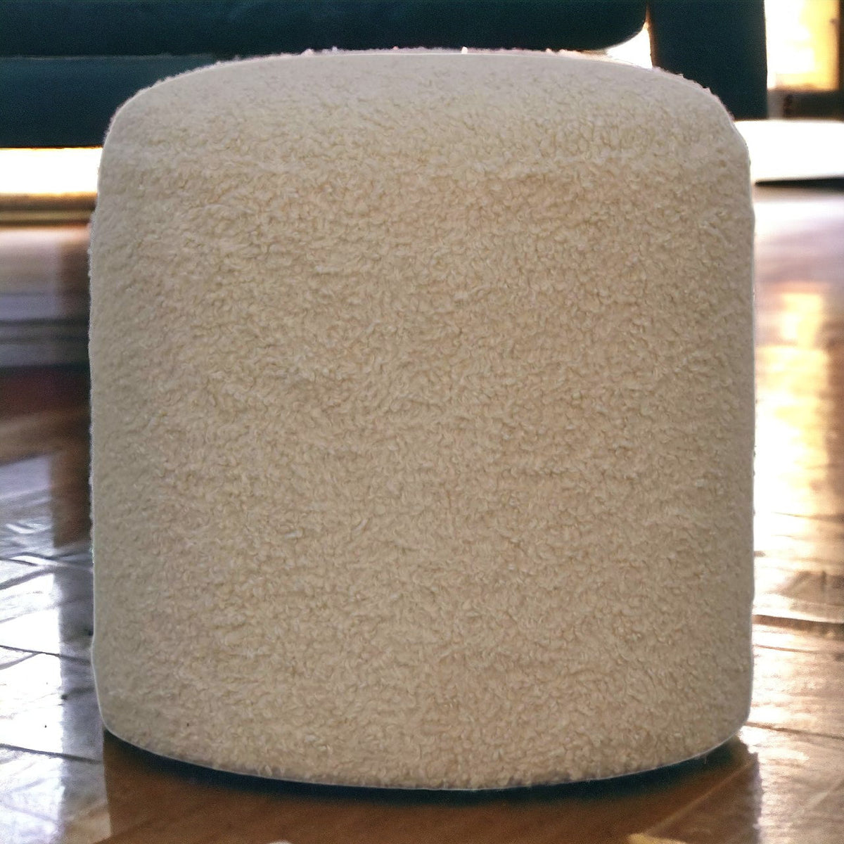 Boucle Cream Round Footstool