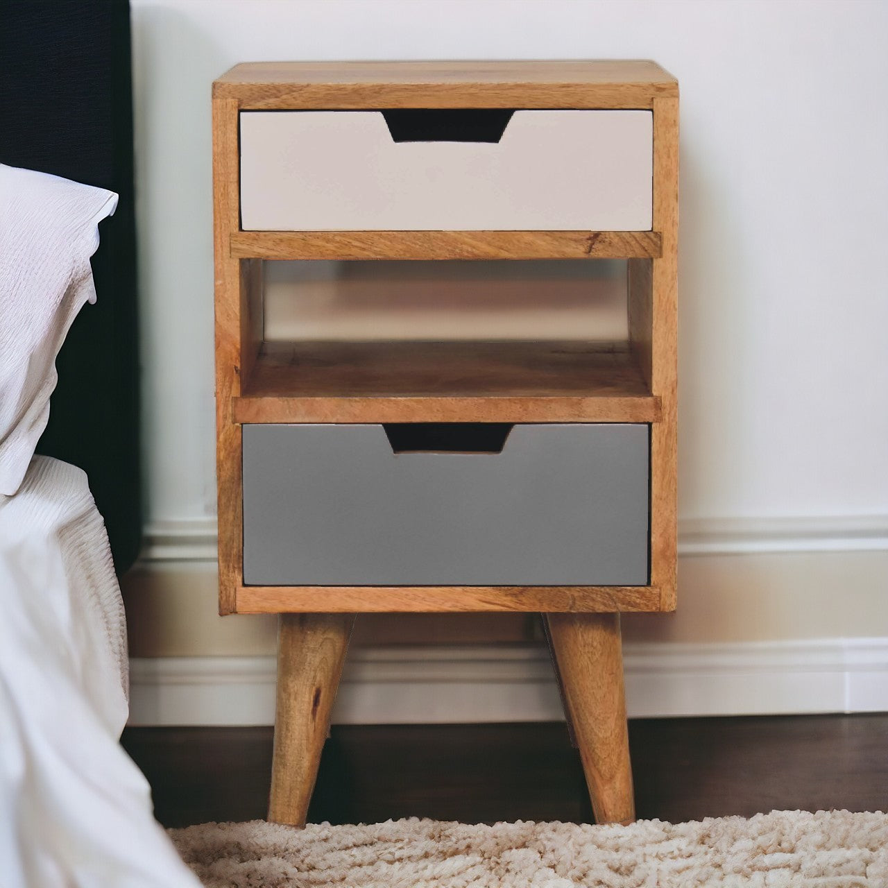 Mini Grey and White Cut-out Bedside