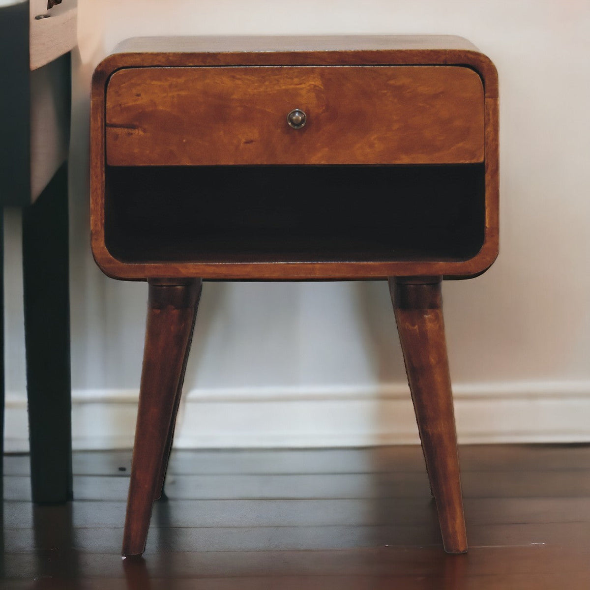 Curve Open Slot Chestnut Bedside Table