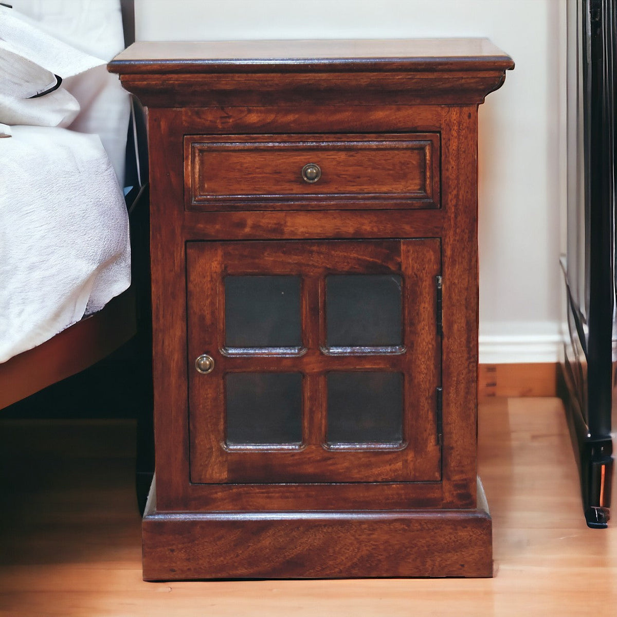 Mango Wood Bedside with Glazed Door