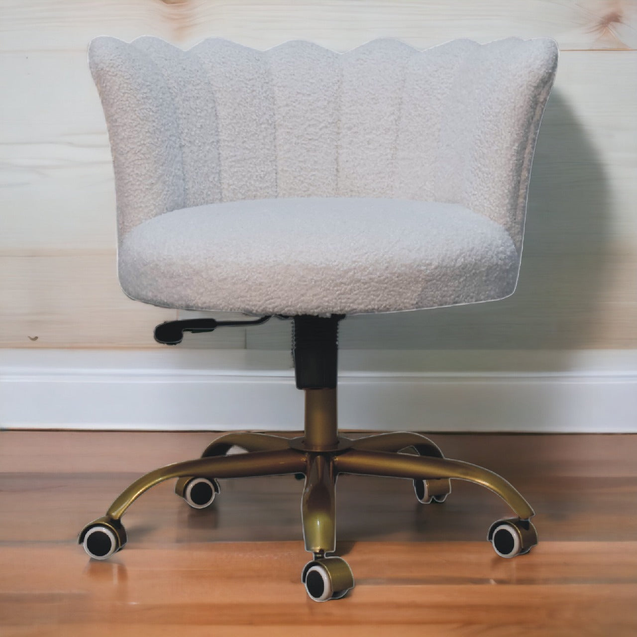 White Boucle Swivel Chair