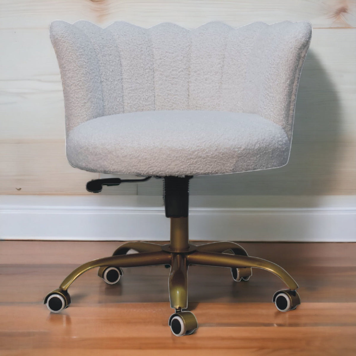 White Boucle Swivel Chair