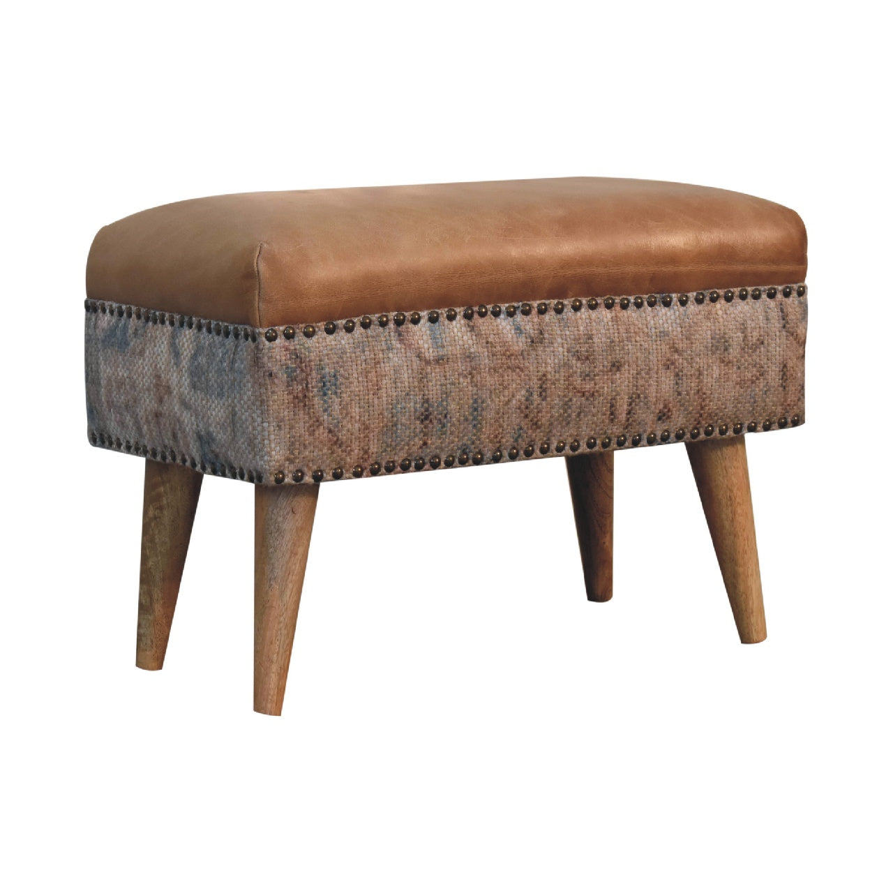 Haven Durrie Footstool with Buffalo Leather Seat