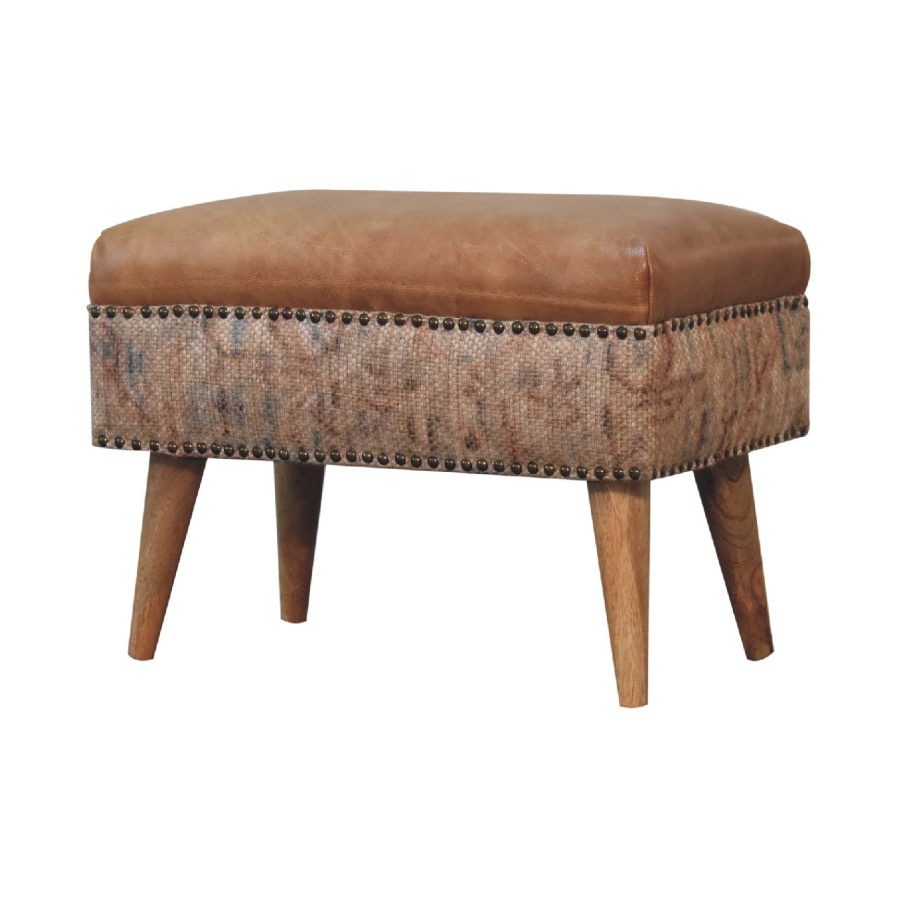 Haven Durrie Footstool with Buffalo Leather Seat