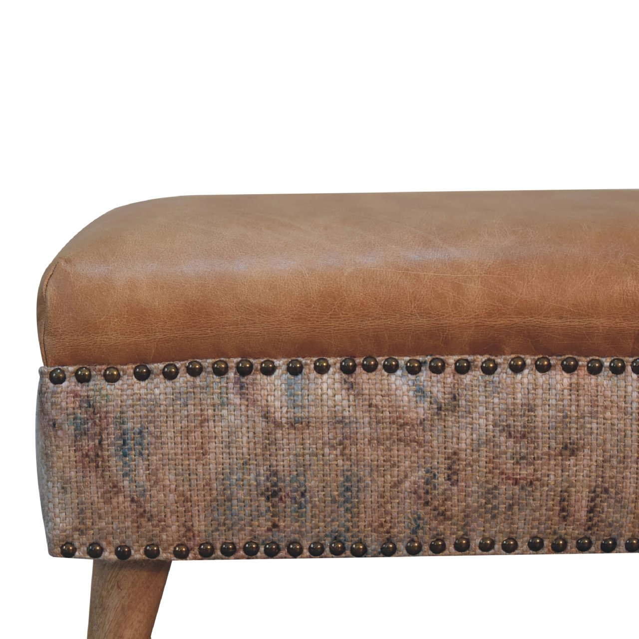 Haven Durrie Footstool with Buffalo Leather Seat