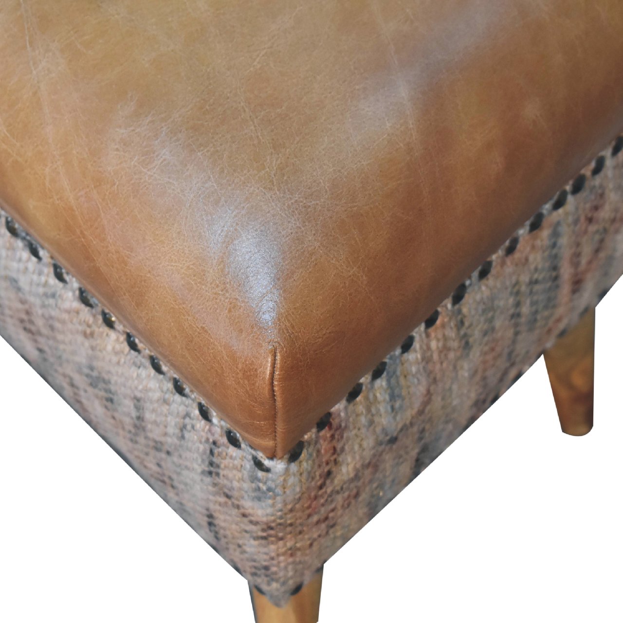 Haven Durrie Footstool with Buffalo Leather Seat