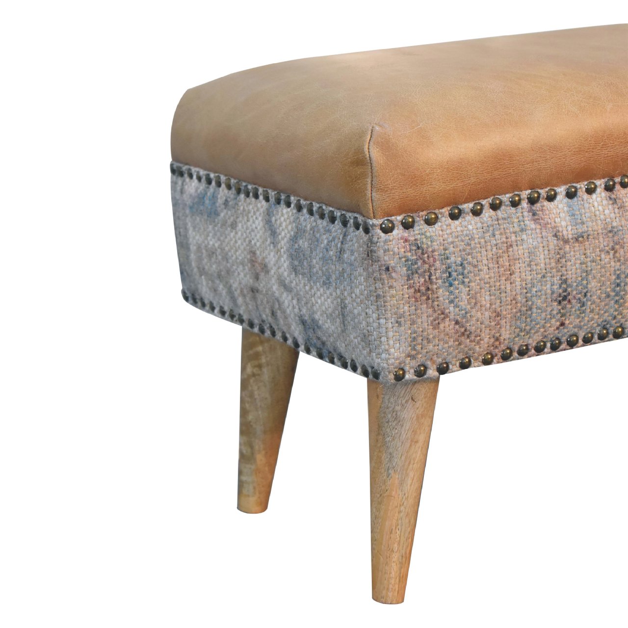 Haven Durrie Footstool with Buffalo Leather Seat
