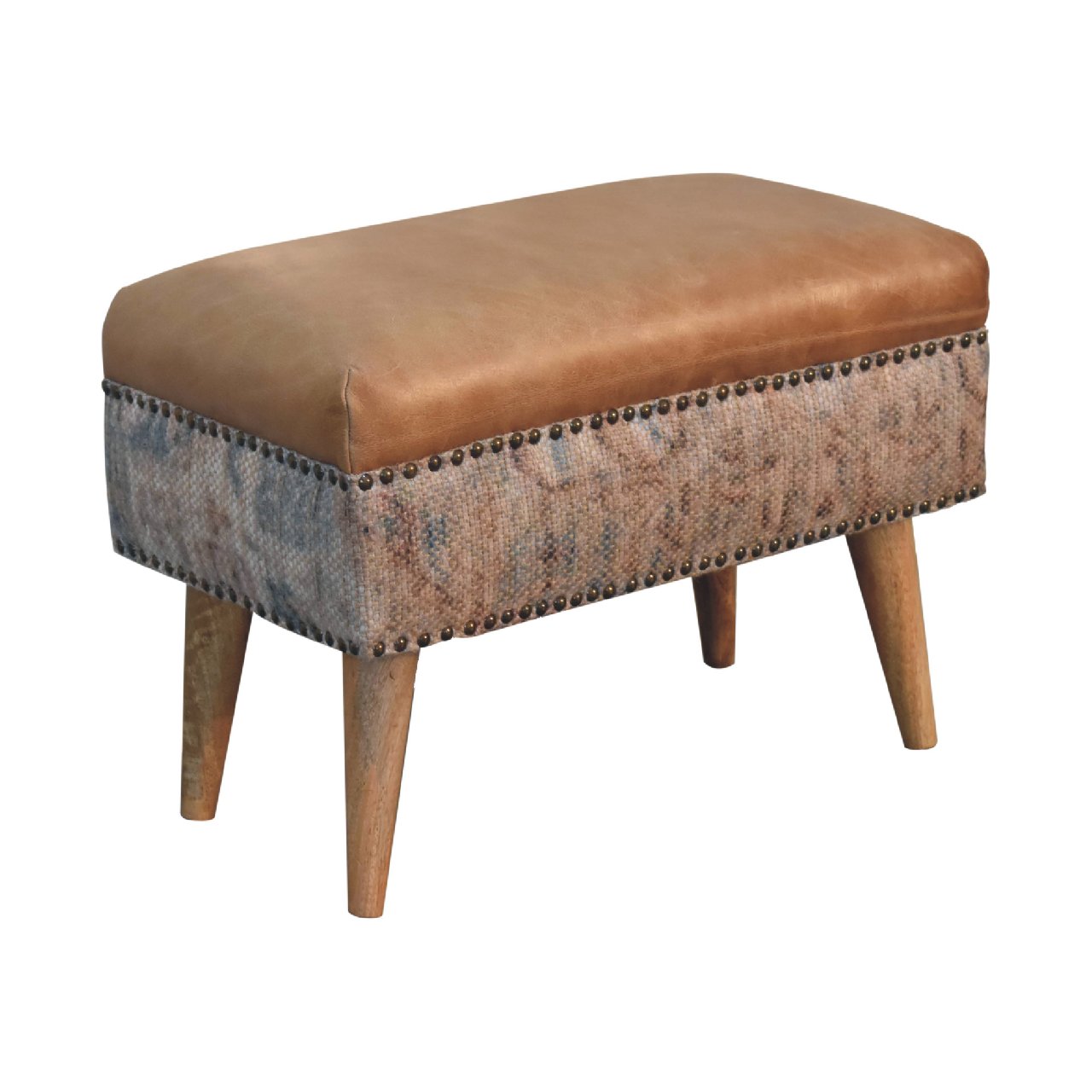 Haven Durrie Footstool with Buffalo Leather Seat