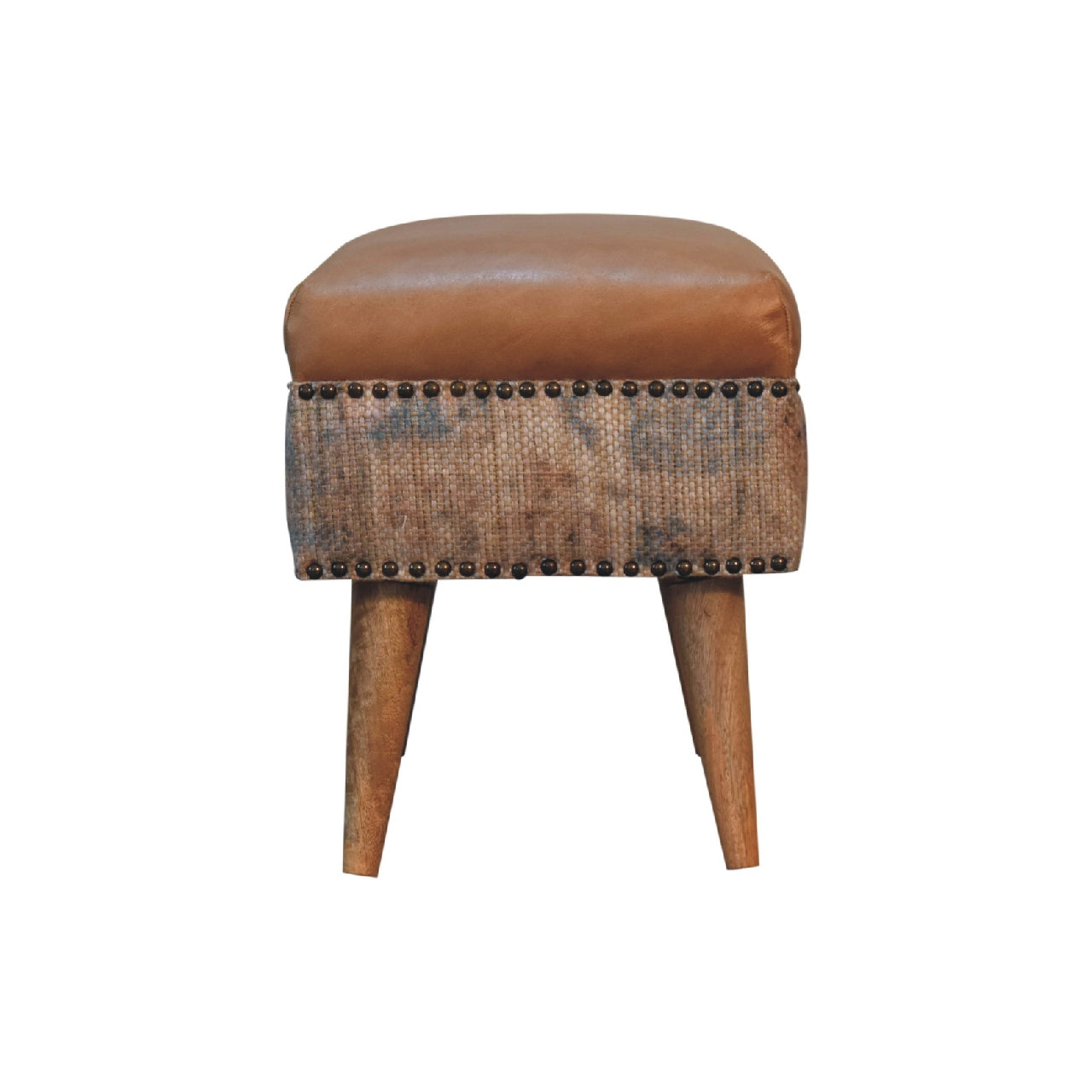 Haven Durrie Footstool with Buffalo Leather Seat